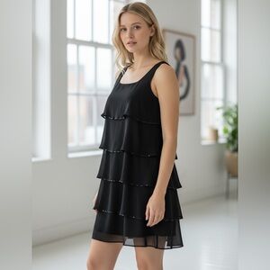 Patra black ruffle tier  cocktail dress . Size 8